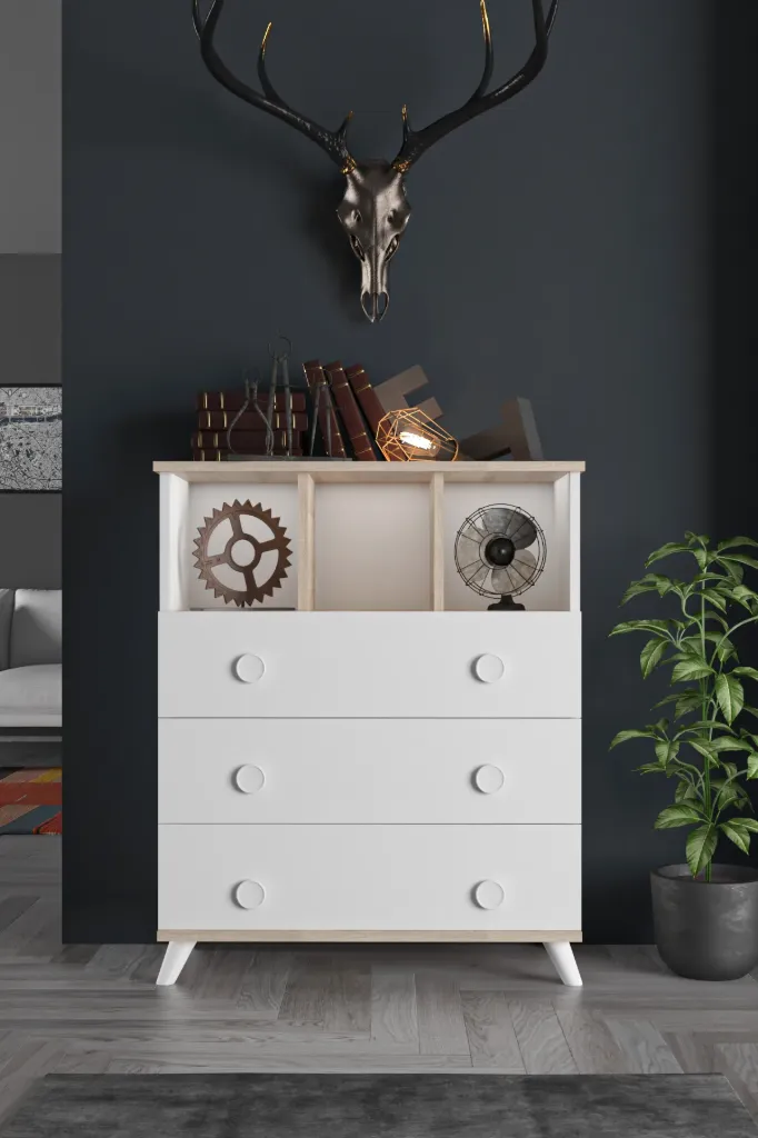 [Z50BBL1201046BYSM] 1046-Babi̇L 3 Çekmeceli̇ Şi̇Fonyer Beyaz